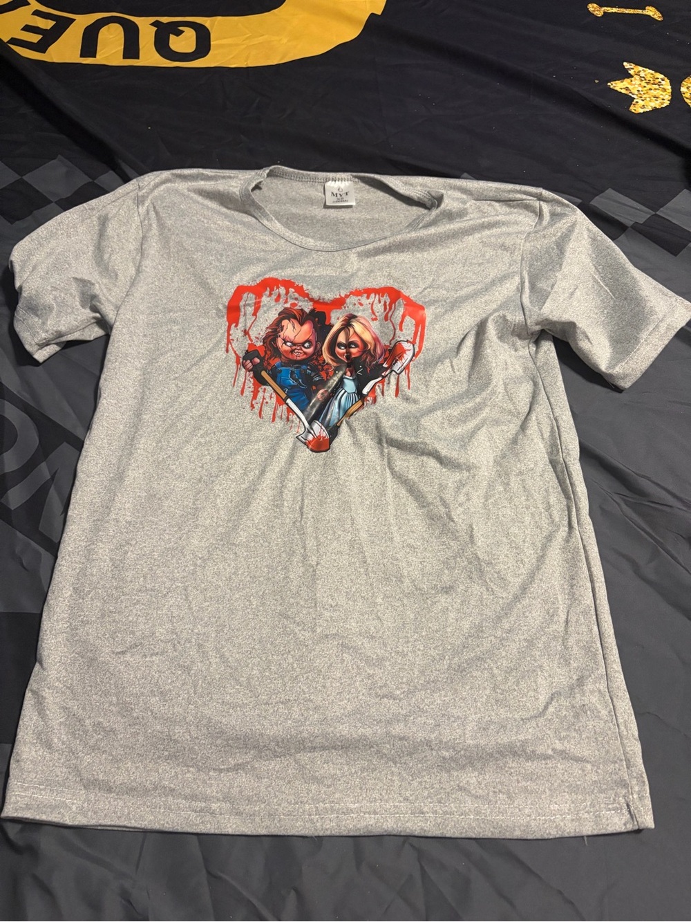 Gray Graphic Heart Tee with Horror Characters - Unbranded